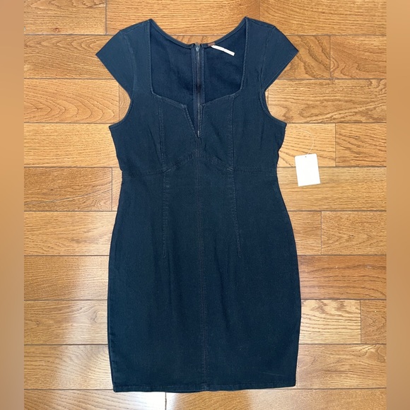 NWT Free people black denim v neck dress size small - Picture 3 of 5